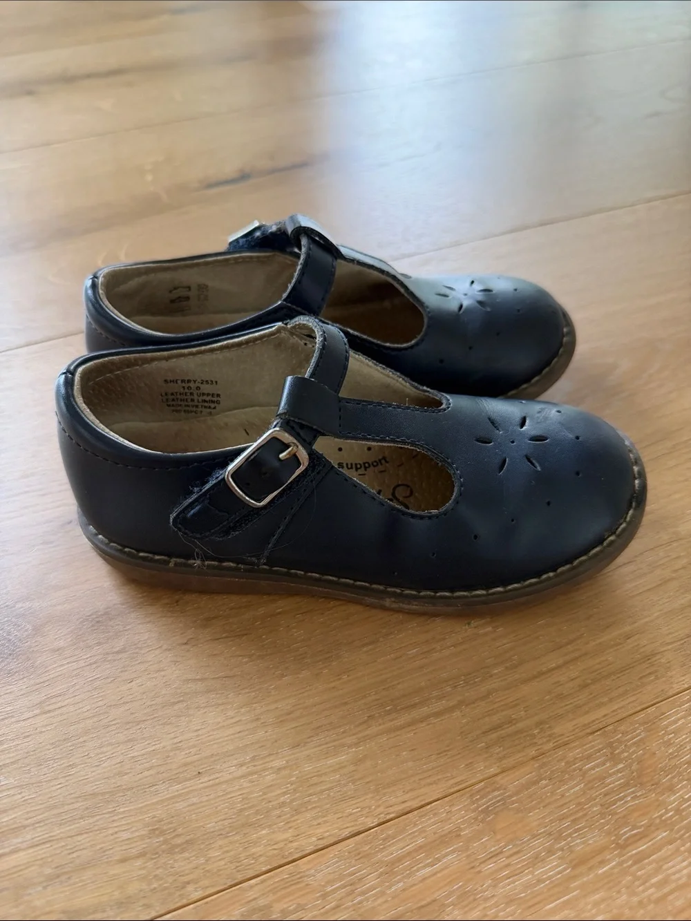 FootMates Navy T-Strap Leather Kids Dress Shoes